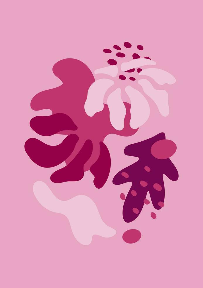 Abstract shapes and flower posters. Magenta and pink geometric background, vector illustration. Minimalist form
