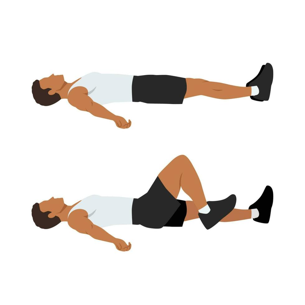 Man doing Laying heel slides or knee bends exercise vector