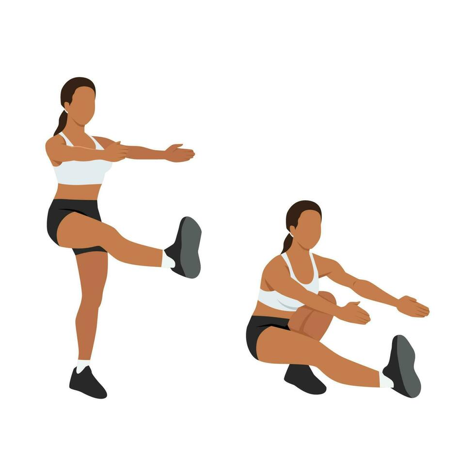 Woman doing single leg squats. Pistol squats vector