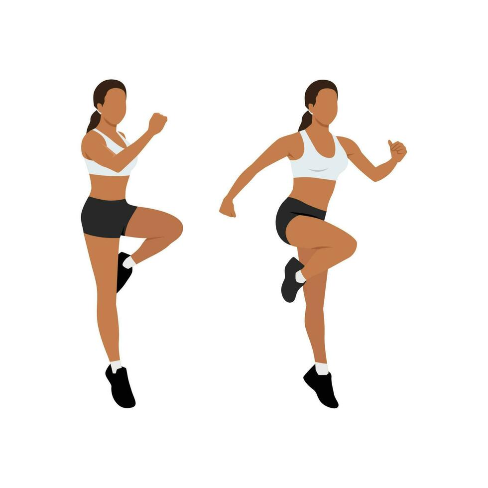 mujer haciendo poder salta ejercicio. plano vector