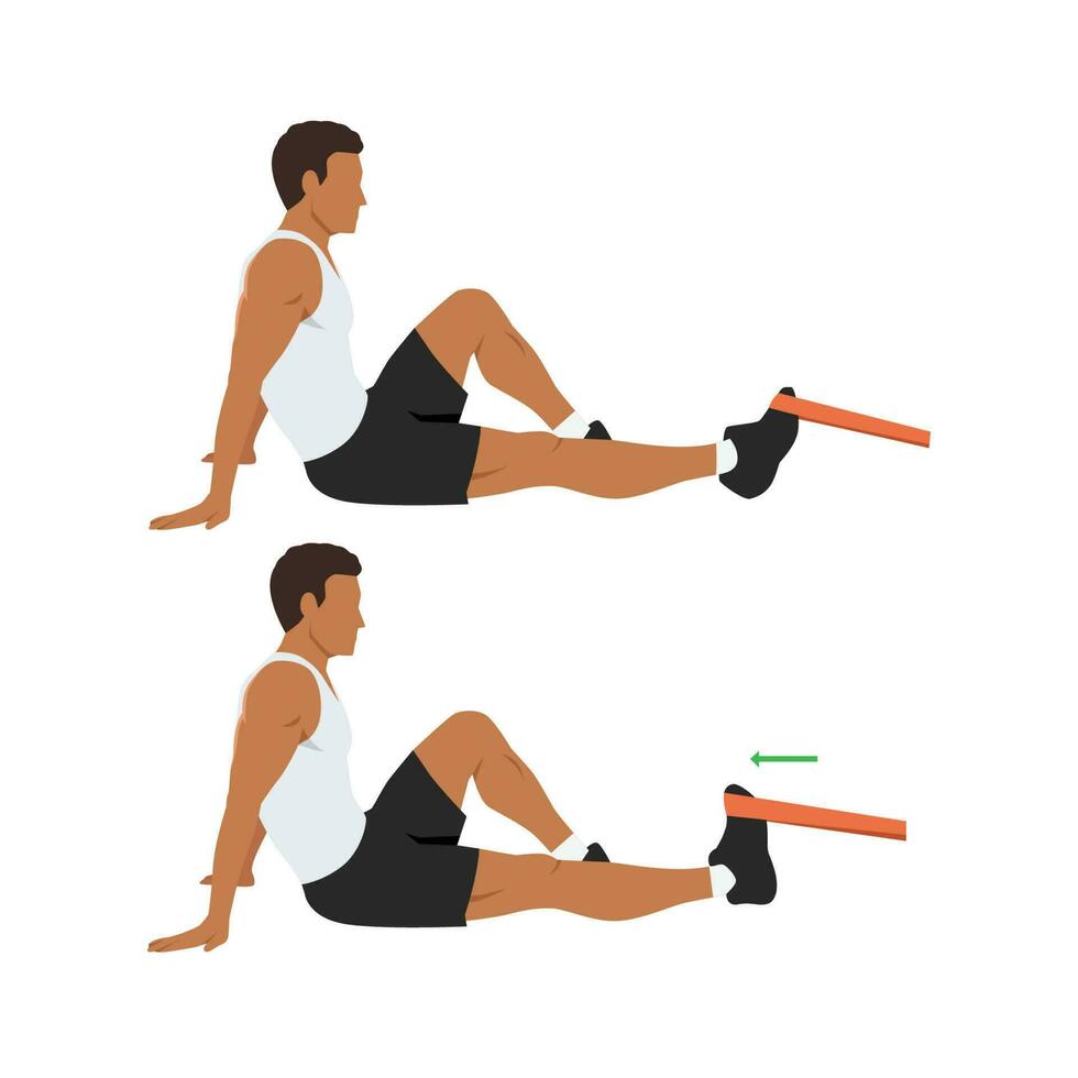 hombre haciendo resistencia banda dorsiflexión ejercicio estirar. tobillo ejercicio vector