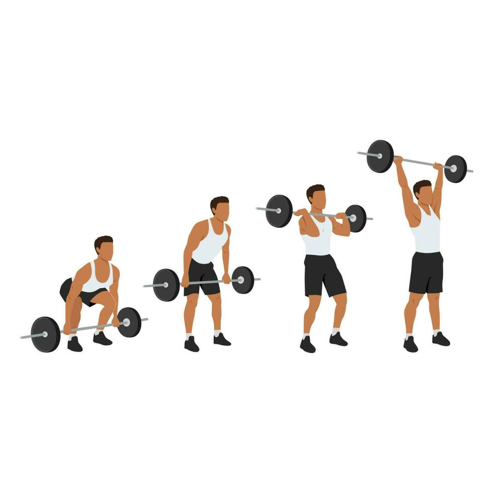 Man doing full barbell clean and presses or jerk or overhead