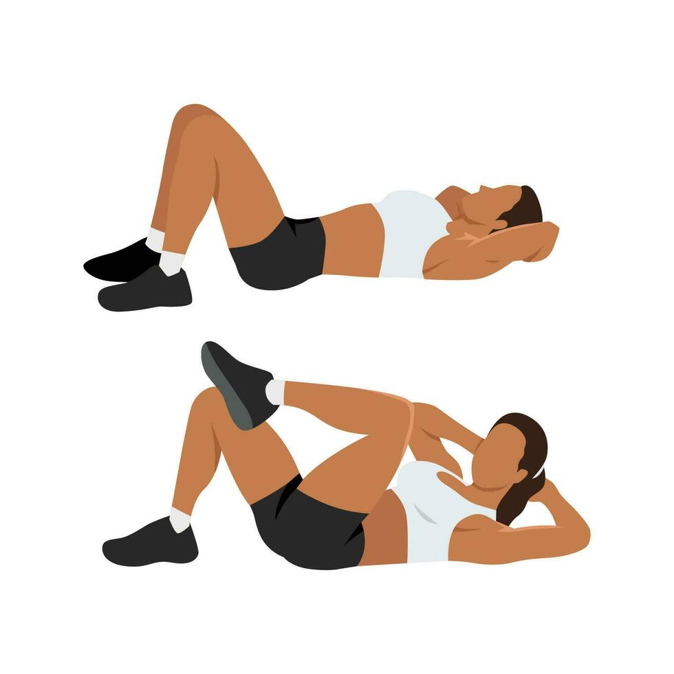 mujer haciendo modificado crujidos abdominales ejercicio. vector