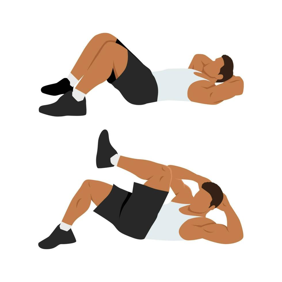 Man doing modified crunches. Abdominals exercise vector