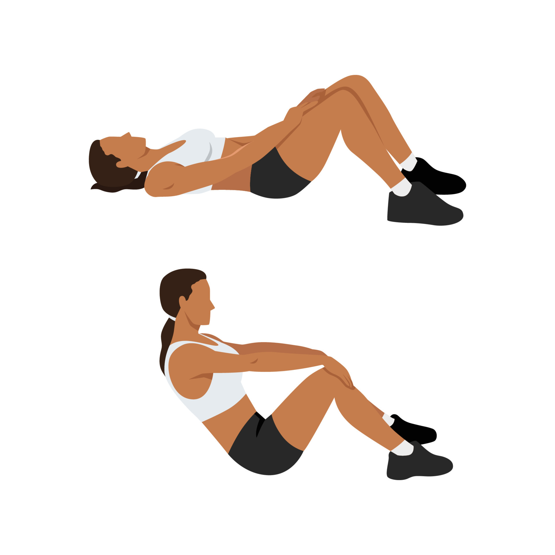 Woman doing modified crunches. Abdominals exercise. 23686454 Vector Art