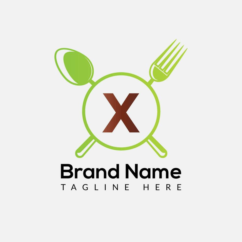Restaurant Logo On Letter X Template. Food On X Letter, Initial Chef Sign Concept vector