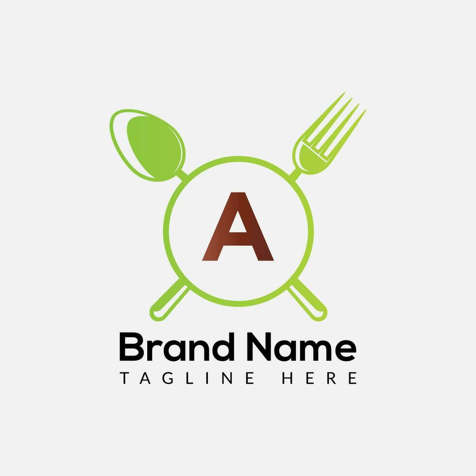 Restaurant Logo On Letter A Template. Food On A Letter, Initial Chef Sign Concept vector