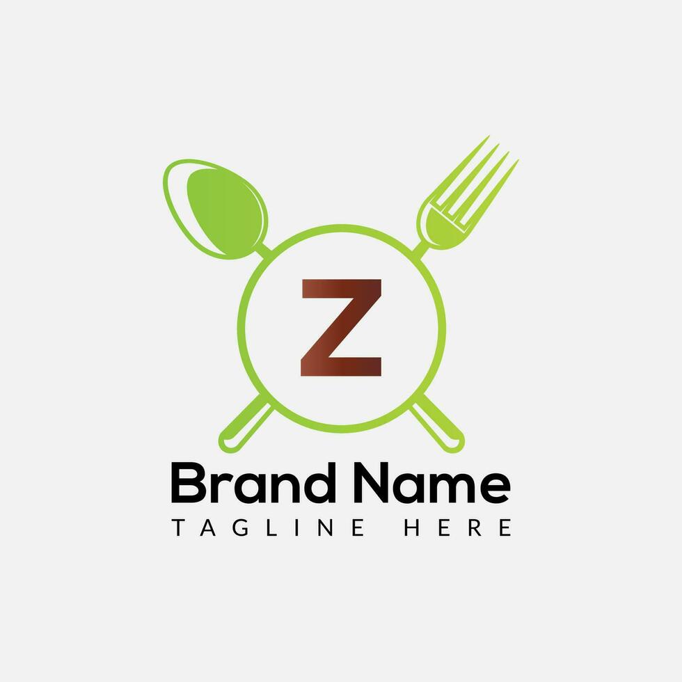 Restaurant Logo On Letter Z Template. Food On Z Letter, Initial Chef Sign Concept vector