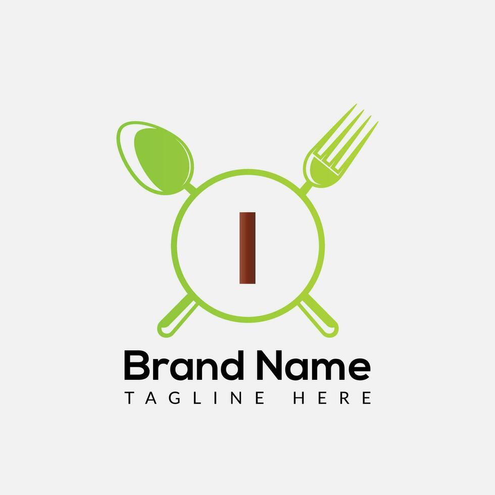 Restaurant Logo On Letter I Template. Food On I Letter, Initial Chef Sign Concept vector