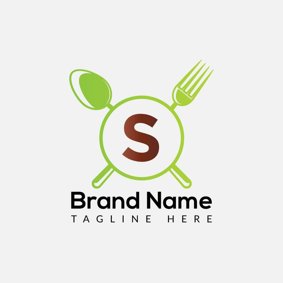 Restaurant Logo On Letter S Template. Food On S Letter, Initial Chef Sign Concept vector