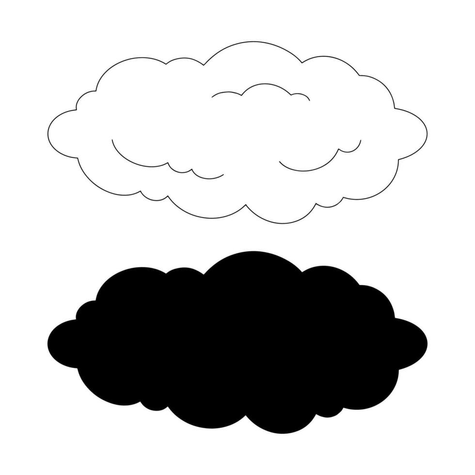 Cloud coloring book and silhouette. Design element. Vector illustration isolated on white background. Template for books, stickers, posters, cards, clothes.