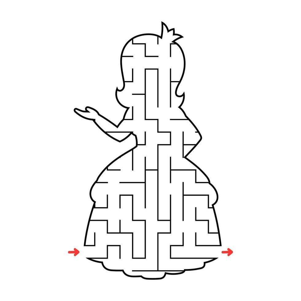 Princess maze. Game for kids. Puzzle for children. Labyrinth conundrum. Find the right path. Education worksheet. vector