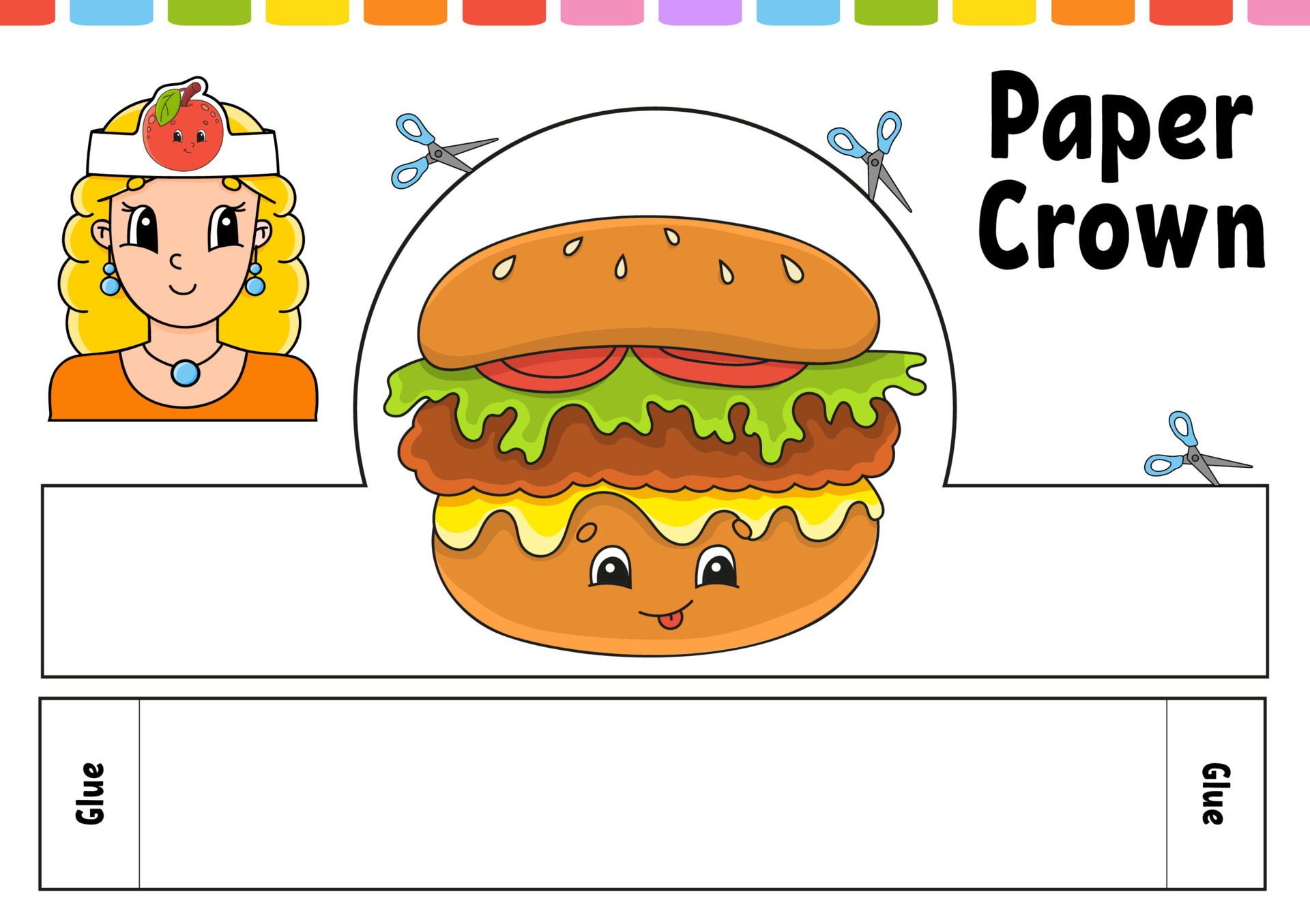Paper crown template for kids. For games, pies, birthdays, holidays