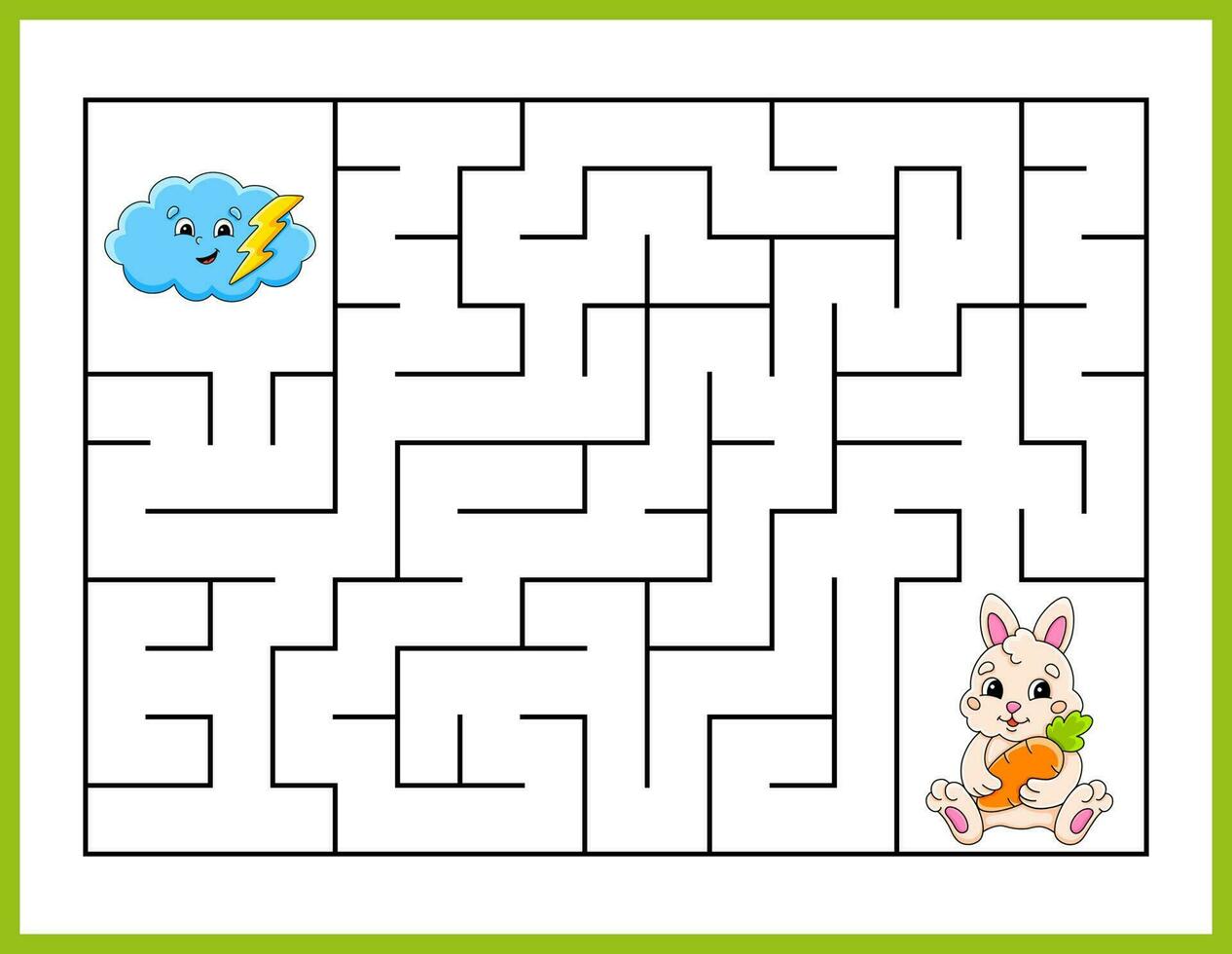 Rectangle maze. Game for kids. Funny labyrinth. Education developing worksheet. Activity page. Puzzle for children. cartoon style. Riddle for preschool. Logical conundrum. Vector illustration.