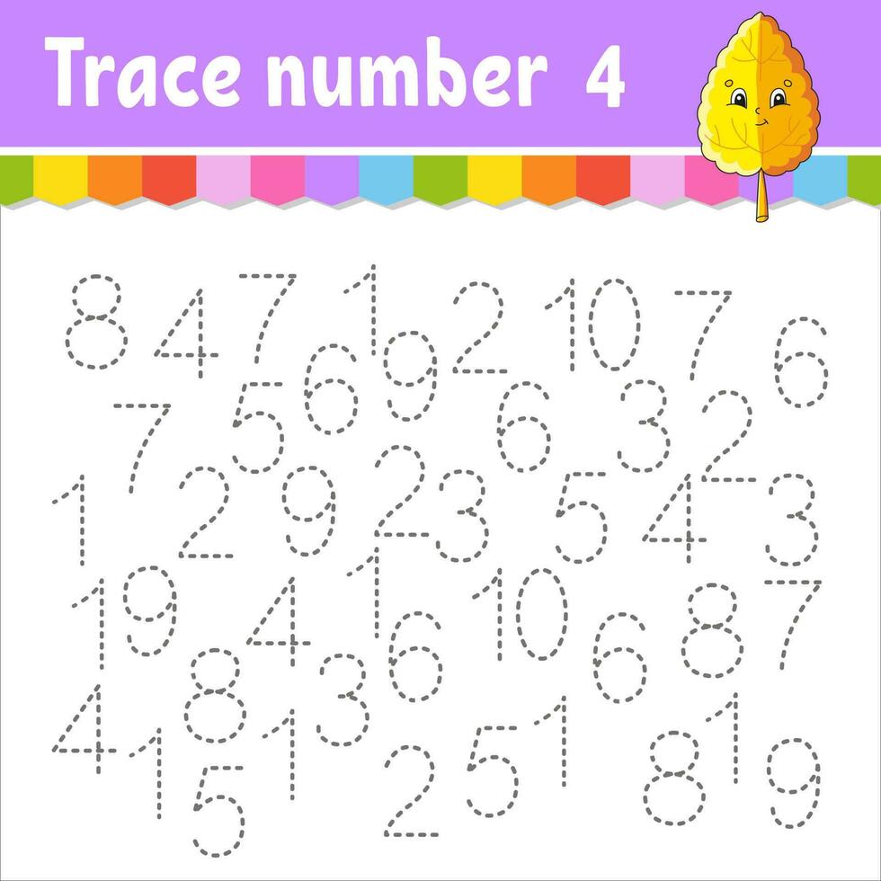Trace number . Handwriting practice. Learning numbers for kids. Education developing worksheet. Activity page. Vector illustration.