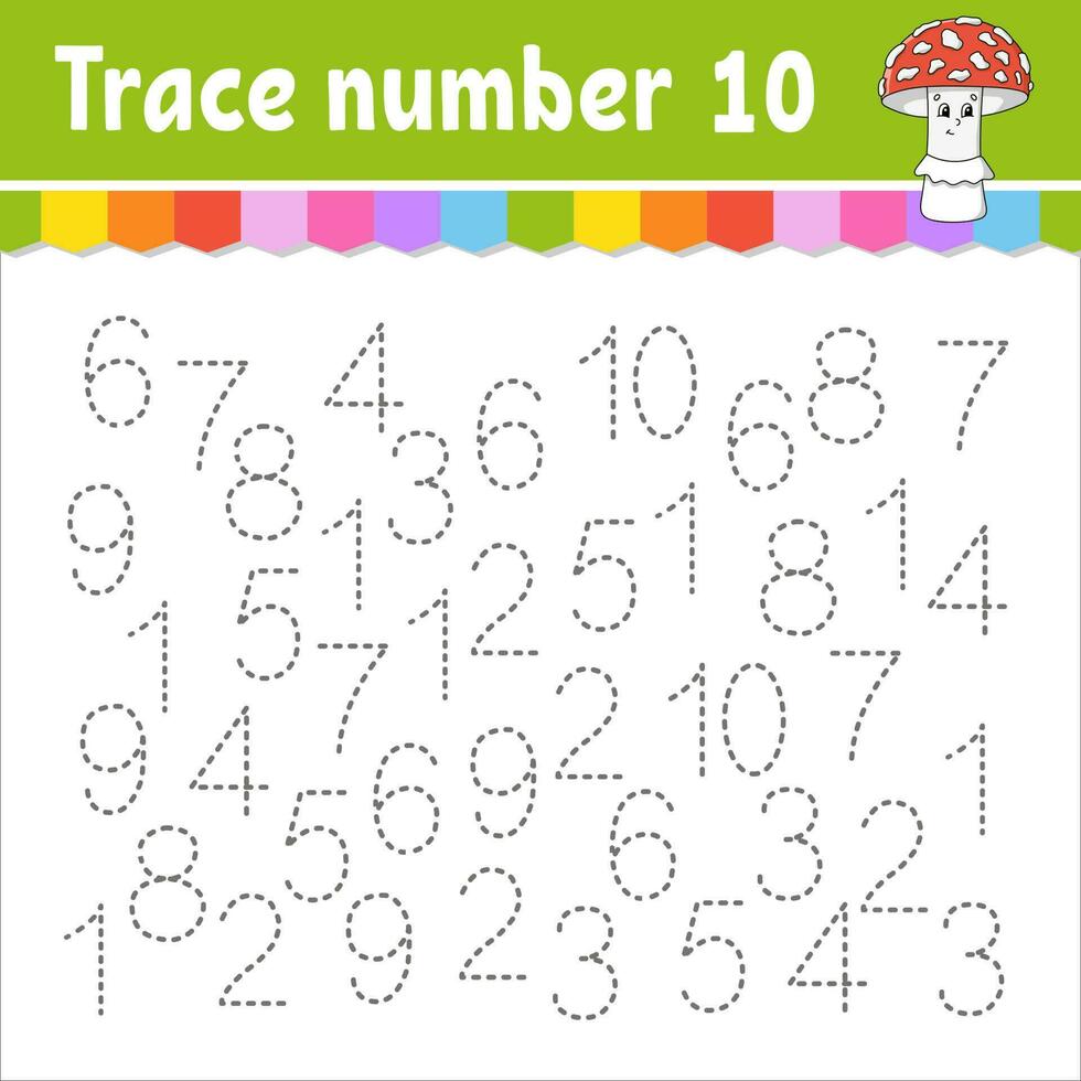 Trace number . Handwriting practice. Learning numbers for kids. Education developing worksheet. Activity page. Vector illustration.
