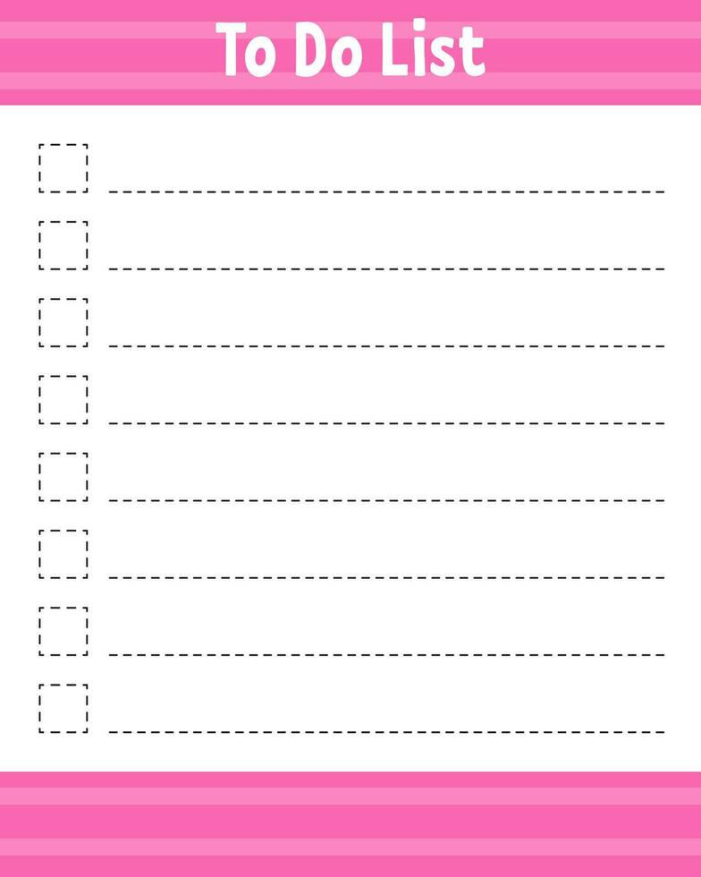 To do list. Printable template. Lined sheet. Handwriting paper. For diary, planner, checklist, wish list. Vector illustration.