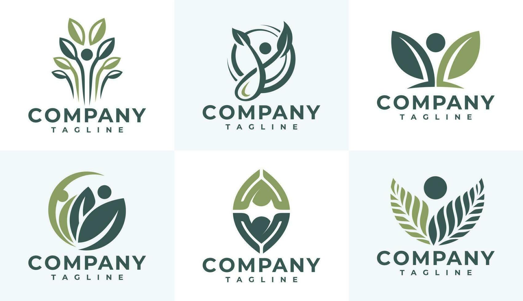 Illustrative human leaf logo design set. Modern nature people logo branding set. vector