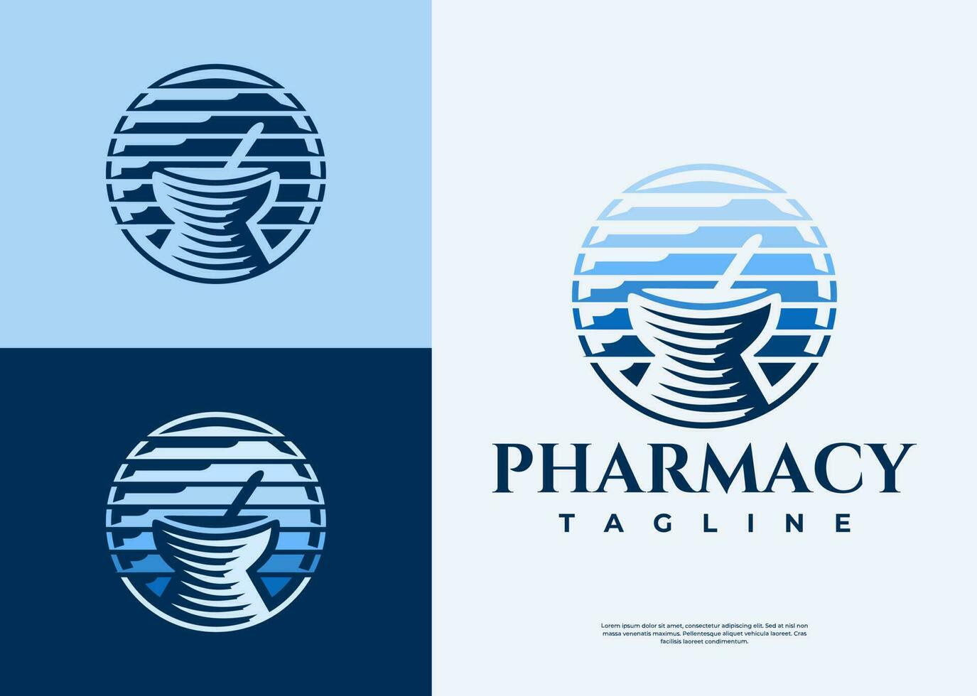 Luxury mortar and pestle logo design template. Modern circle pharmacy logo brand. vector