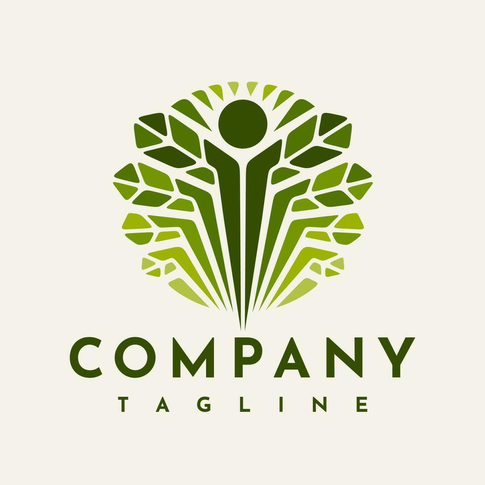 Luxury geometric human leaf logo design template. Modern people nature logo. vector