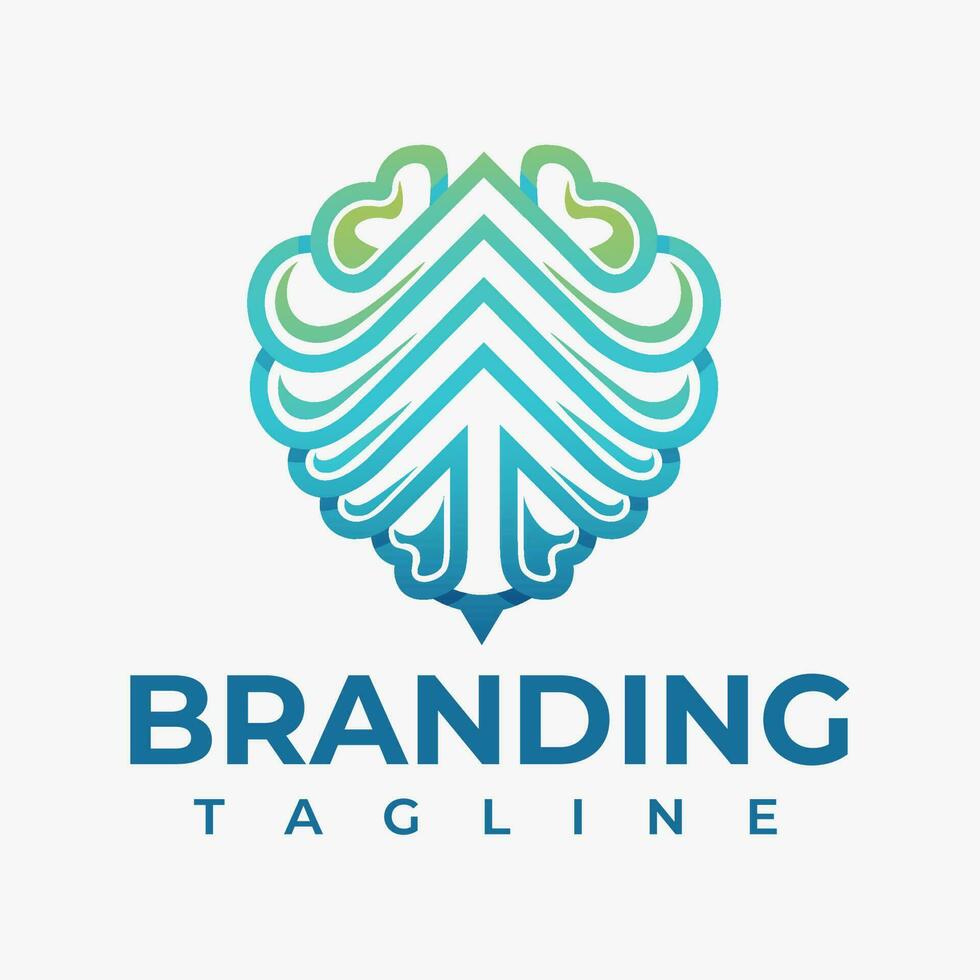 Modern marketing brain logo design template. Human brain arrow logo branding. vector