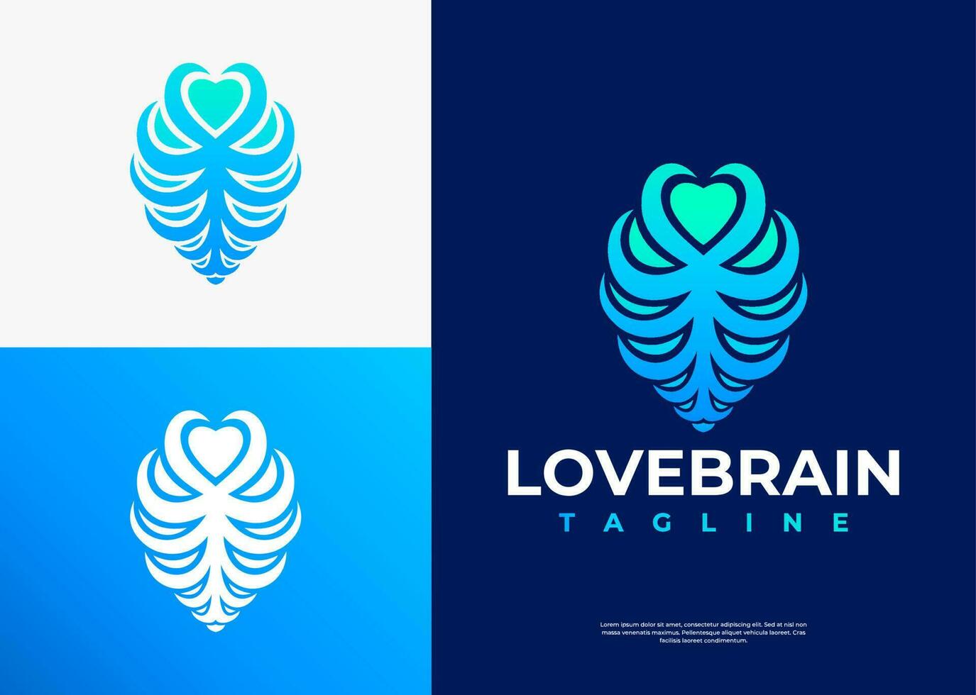 Modern brain heart logo design template. Abstract human love brain logo brand. vector