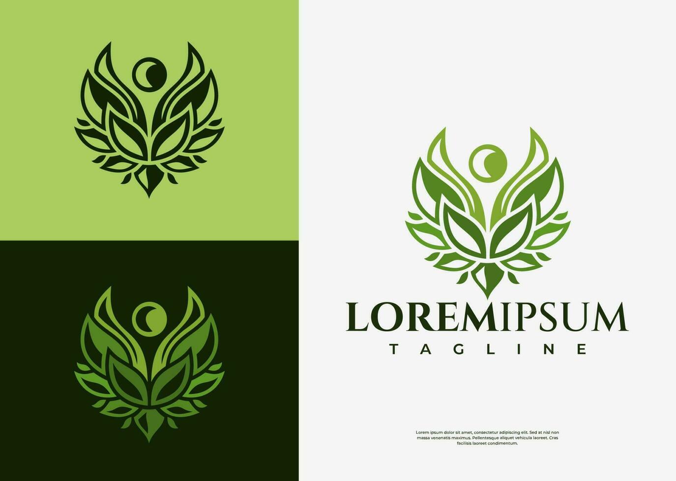 Modern green leaf human logo design. Abstract organic people logo branding. vector