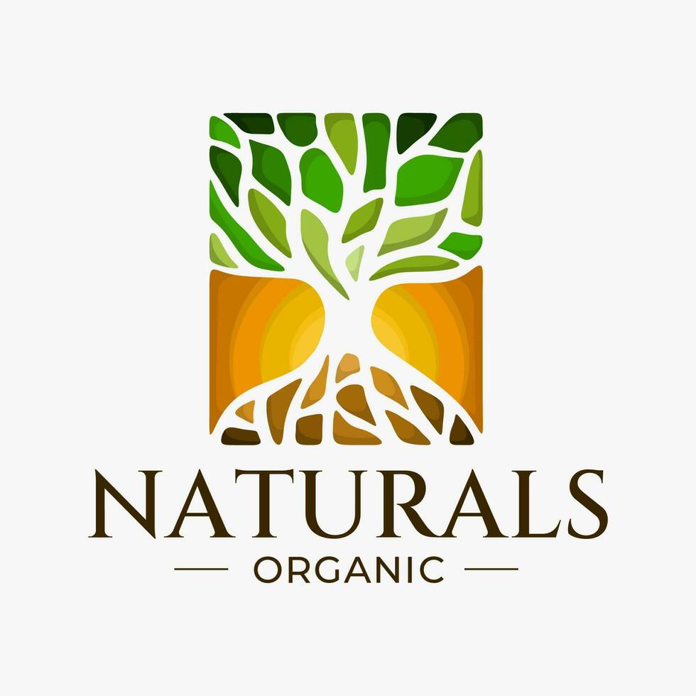 Colorful natural tree logo design vector. Modern organic plant logo branding. vector