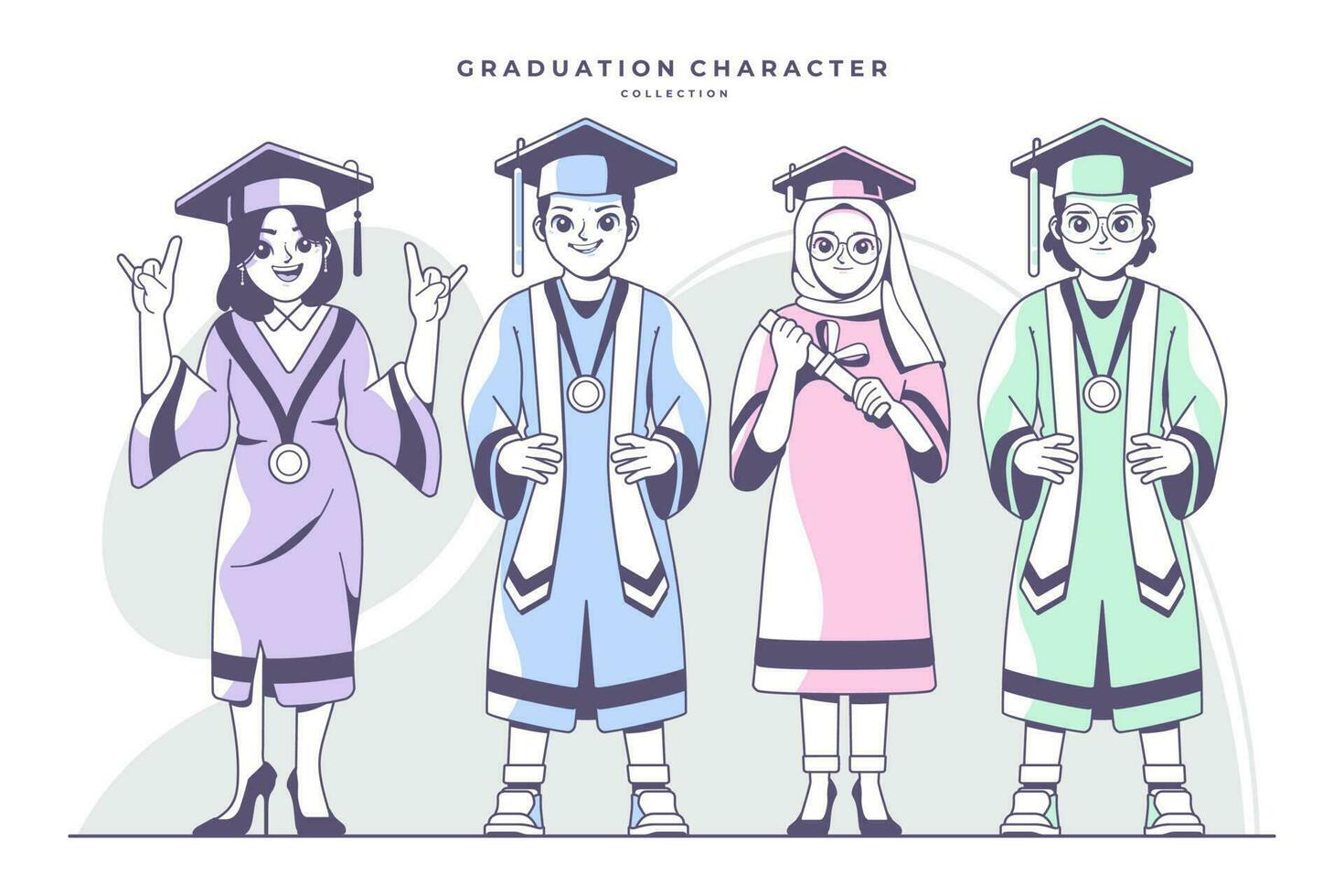 graduation student character collection illustration vector
