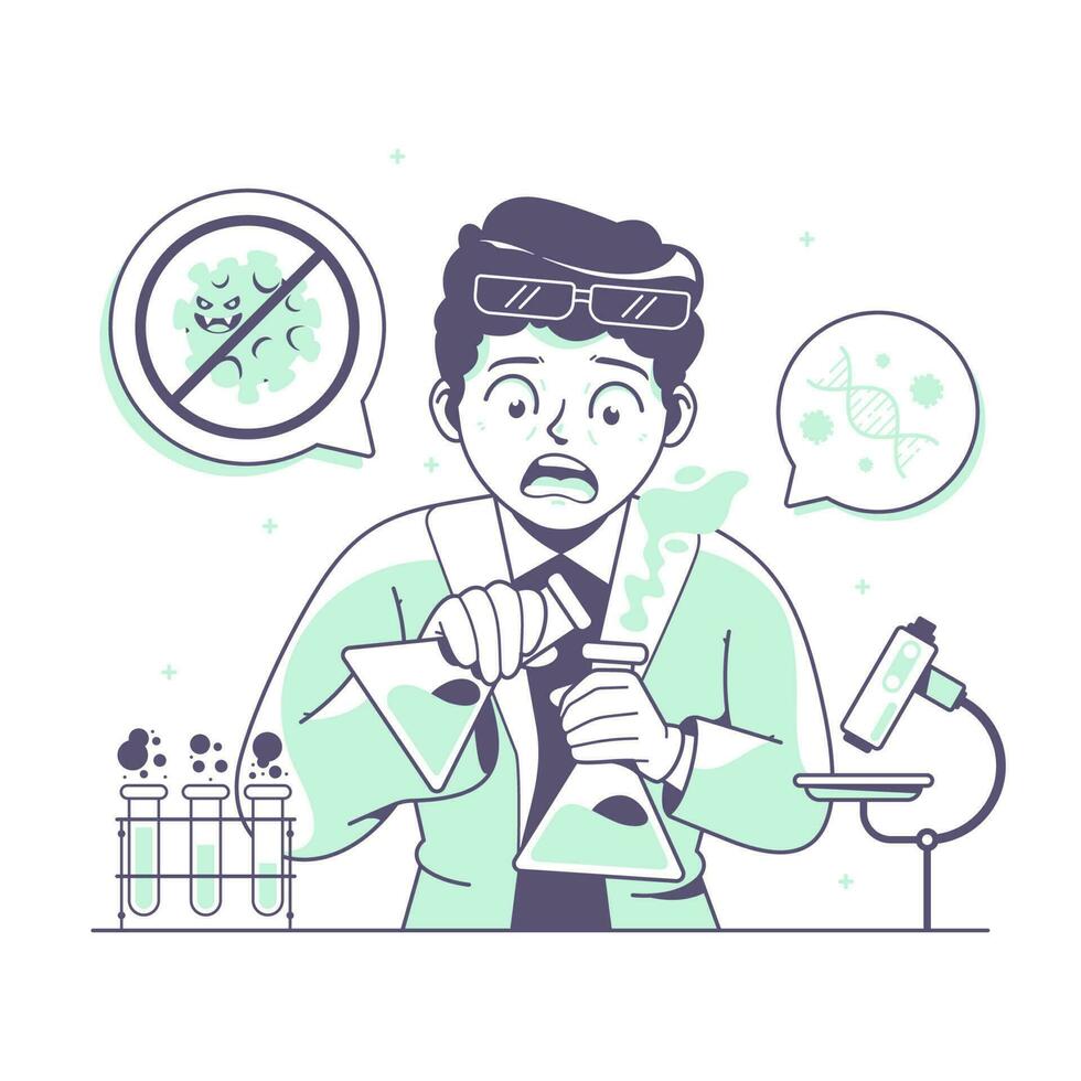 scientist experiment cartoon illustration design vector