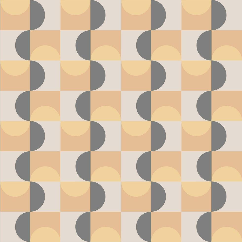 Gray, yellow and orange  seamless pattern with geometric shapes. Vector art. Seamless geometric in trendy coffee shades. Texture for textile or wallpaper.