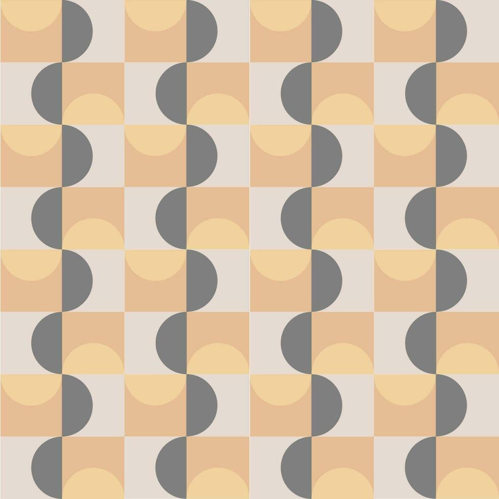 Gray, yellow and orange  seamless pattern with geometric shapes. Vector art. Seamless geometric in trendy coffee shades. Texture for textile or wallpaper.