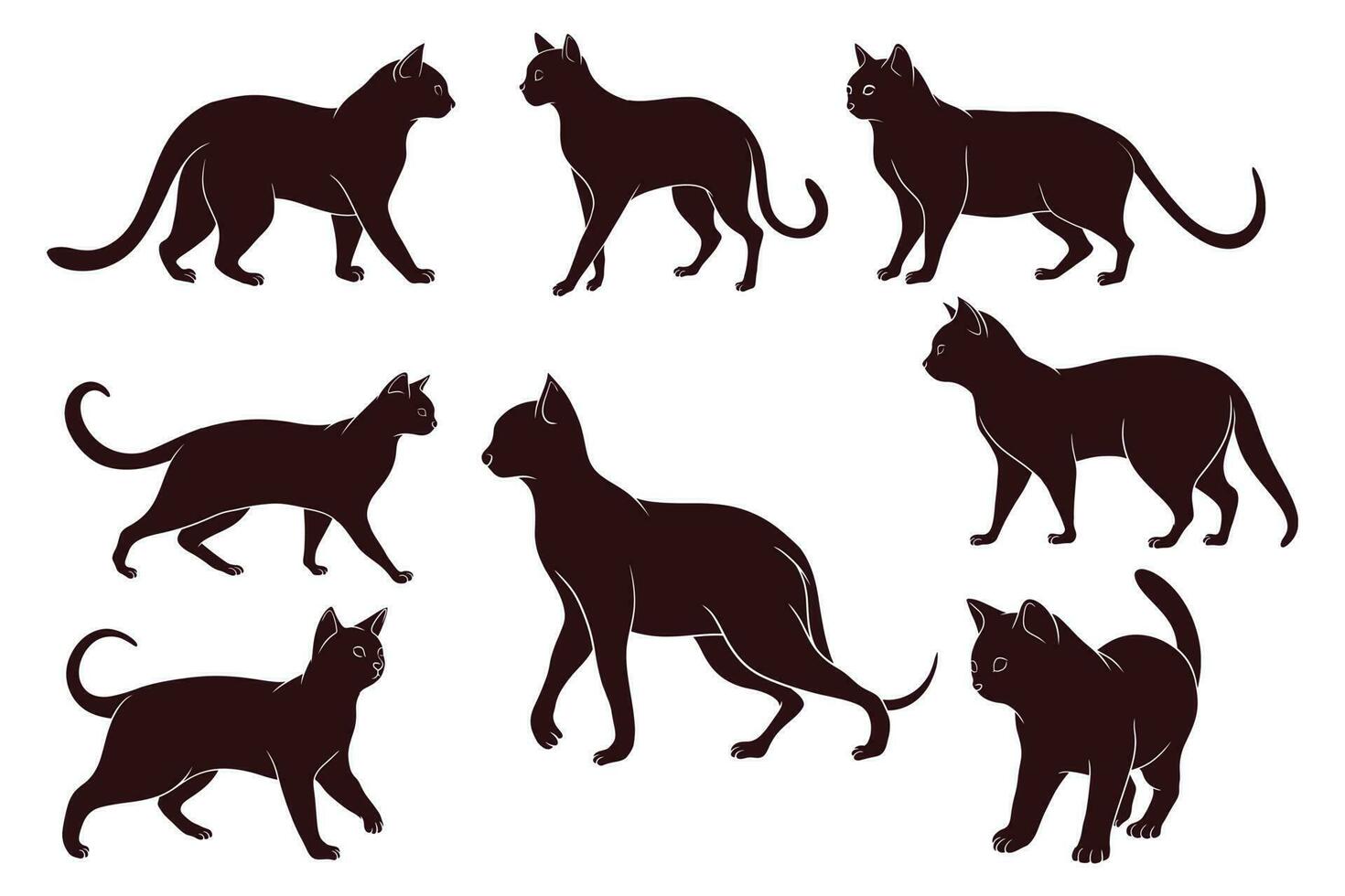 Hand drawn silhouette of walking cat vector