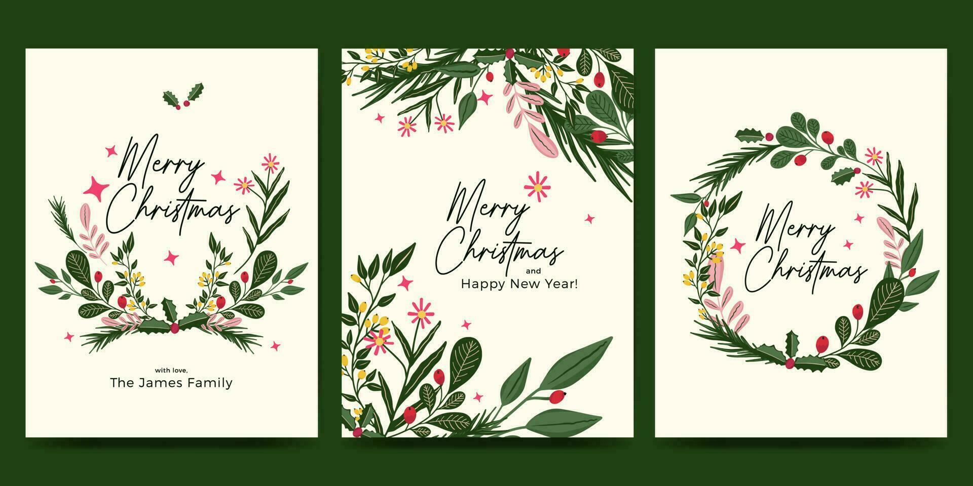 Christmas card set with nature, flower and plant vector