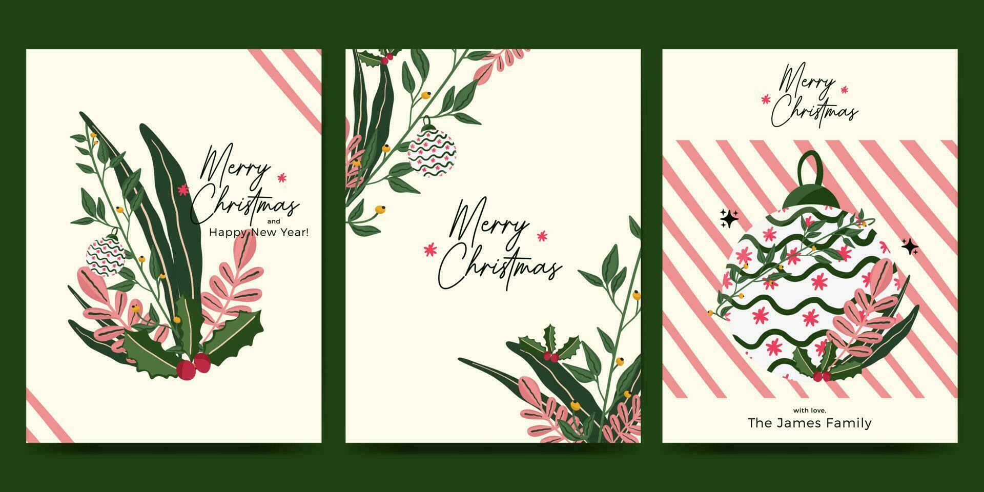Navidad tarjeta conjunto con naturaleza, flor y planta vector