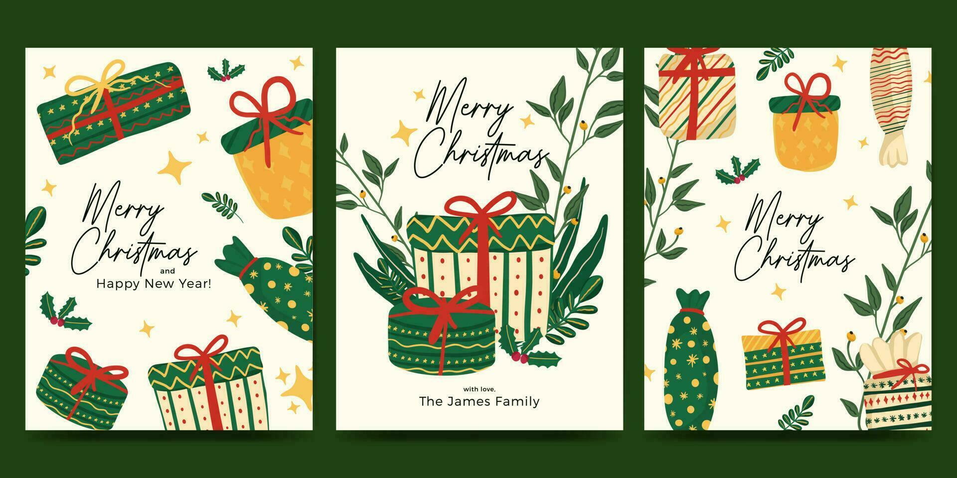 Navidad tarjeta conjunto con naturaleza, flor y planta vector