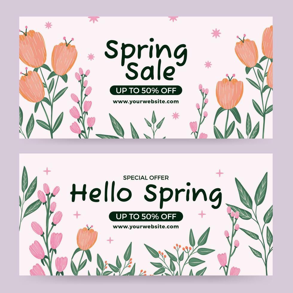 Flat spring sale horizontal banner vector