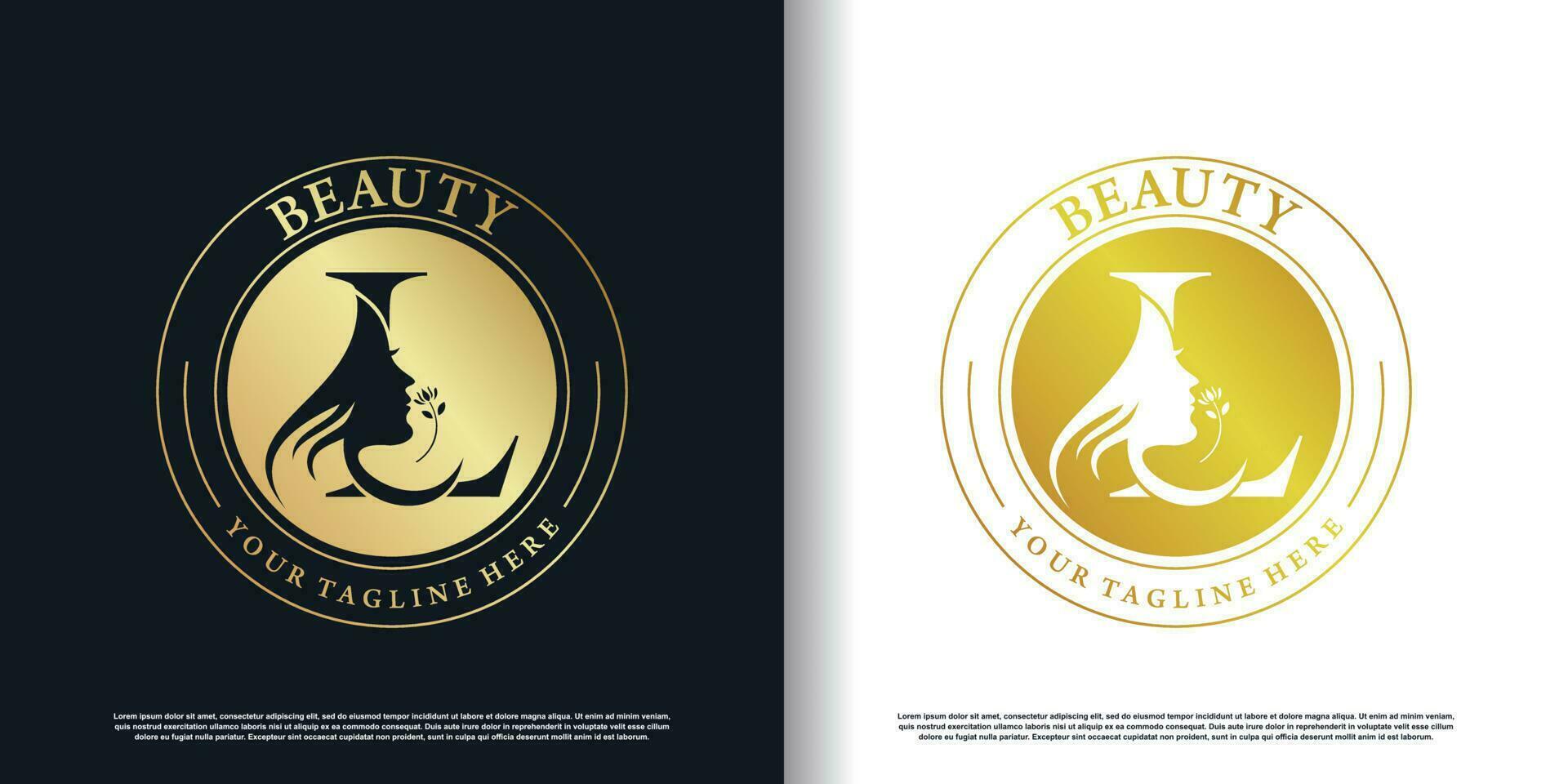 initial l logo design with beauty women icon and creative concept premium vector