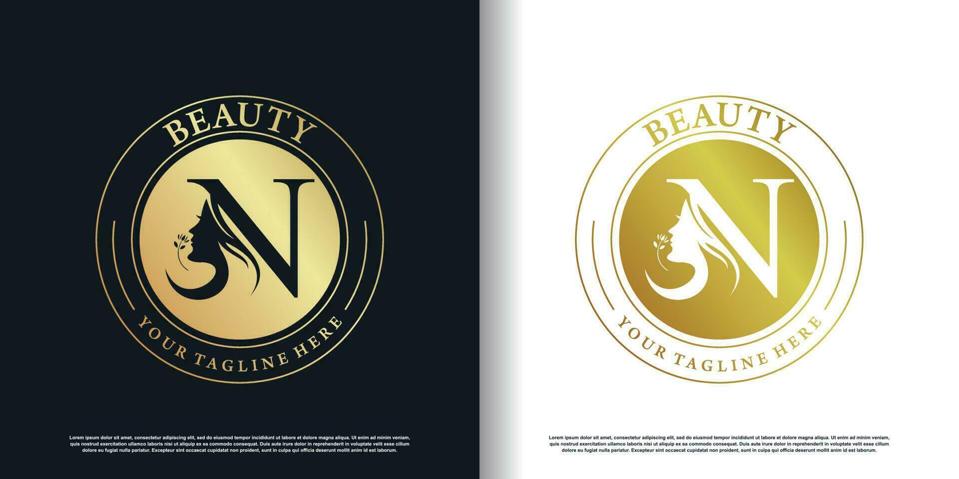 initial n logo design with beauty women icon and creative concept premium vector