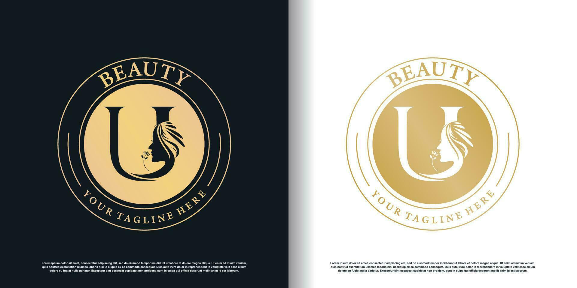 initial u logo design with beauty women icon and creative concept premium vector