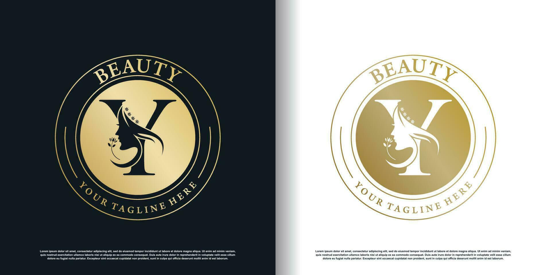 initial y logo design with beauty women icon and creative concept premium vector