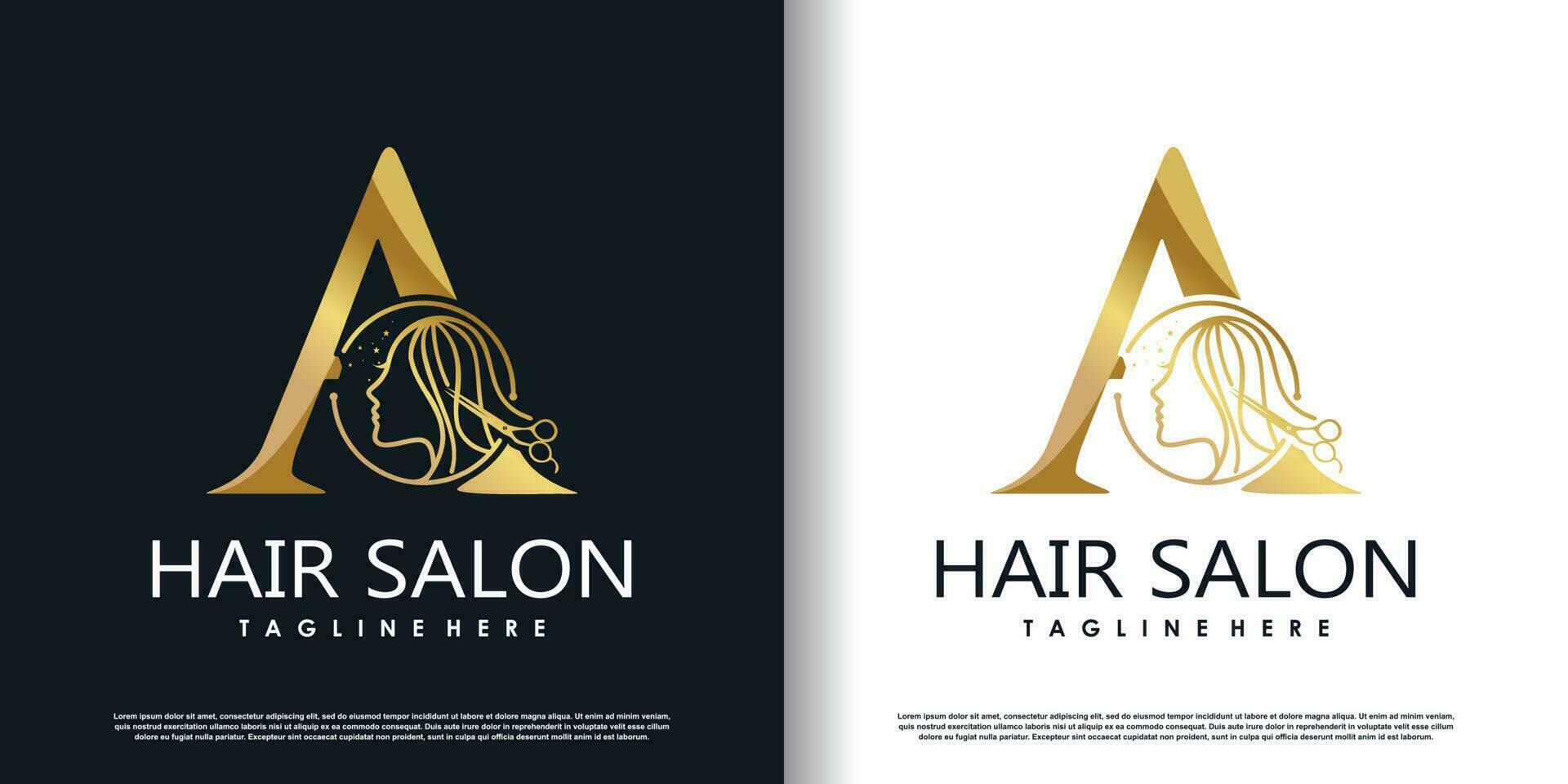 initial a logo design with hair cut icon and creative concept premium vector