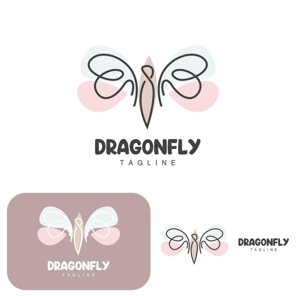 Dragonfly Logo, Flying Animal Design, Vector Simple Line Style, Icon Symbol Illustration