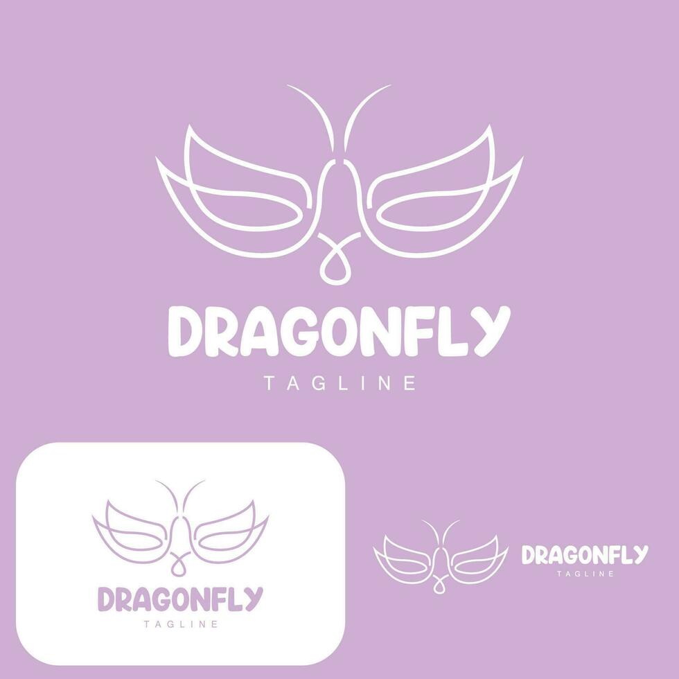 Dragonfly Logo, Flying Animal Design, Vector Simple Line Style, Icon Symbol Illustration