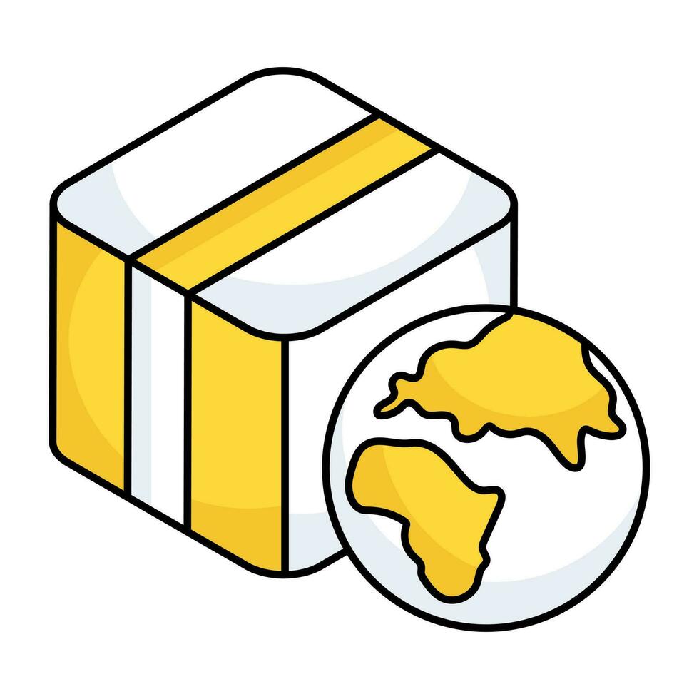 un plano diseño icono de global paquete o empaquetar vector