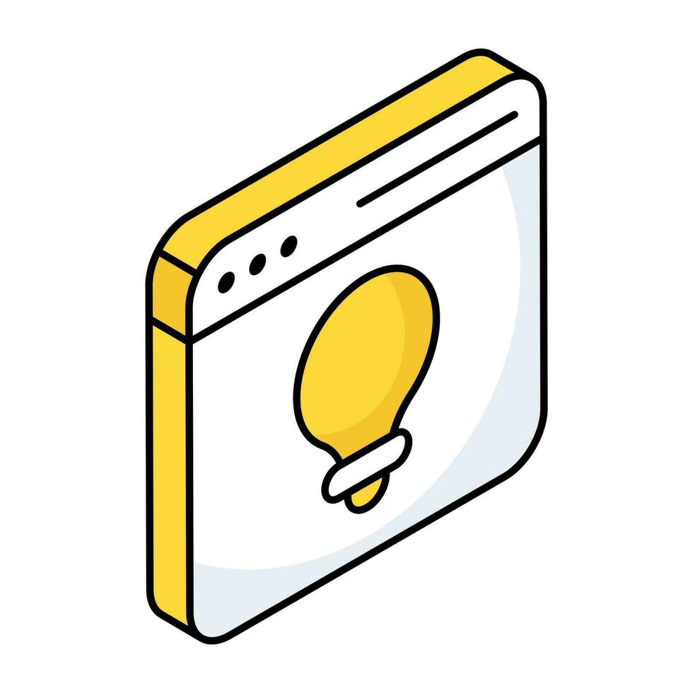 Light bulb on web page, icon of online idea vector