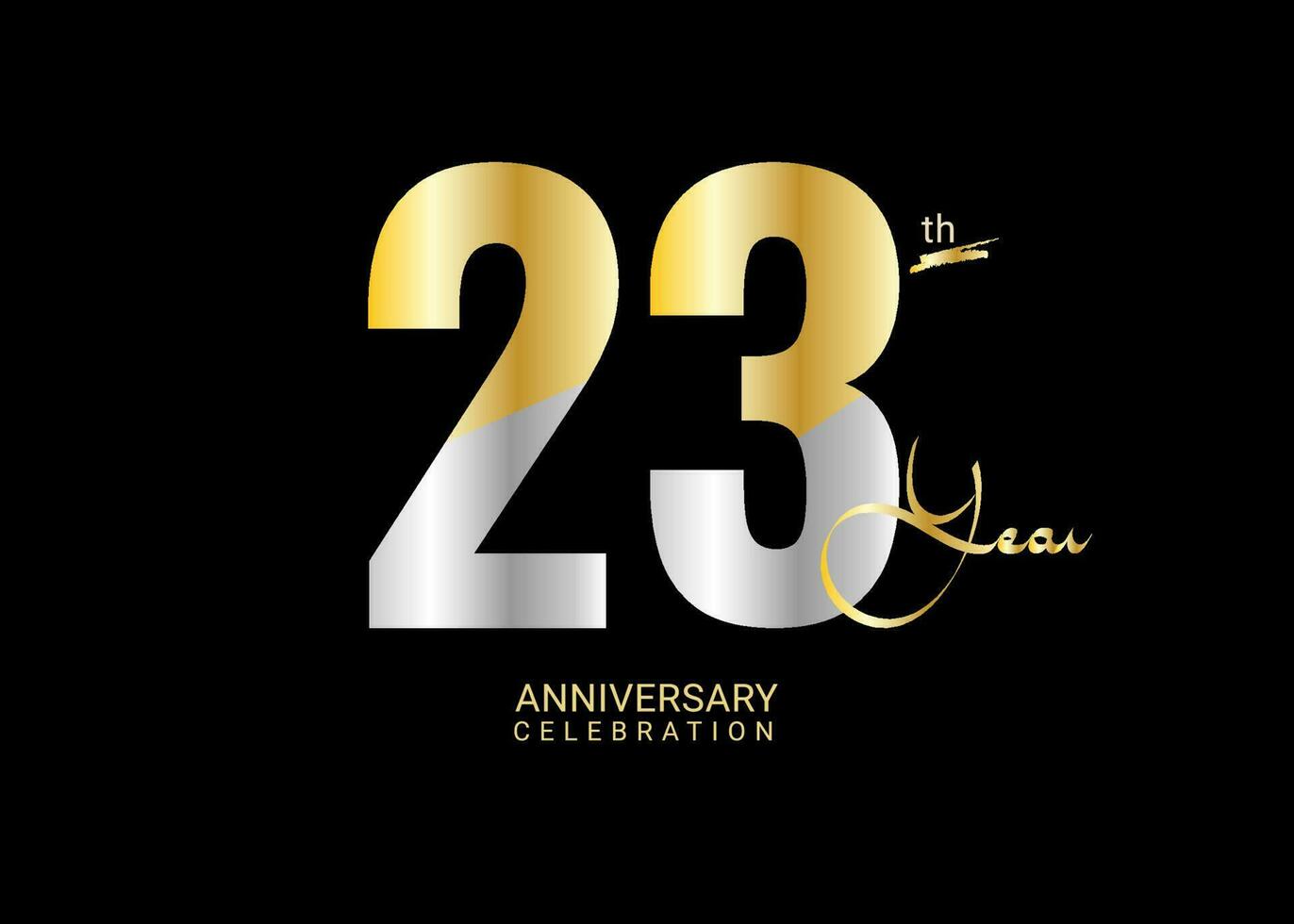 23 Years Anniversary Celebration gold and silver Vector Template, 23 number logo design, 23th Birthday Logo,  logotype Anniversary, Vector Anniversary For Celebration, poster, Invitation Card