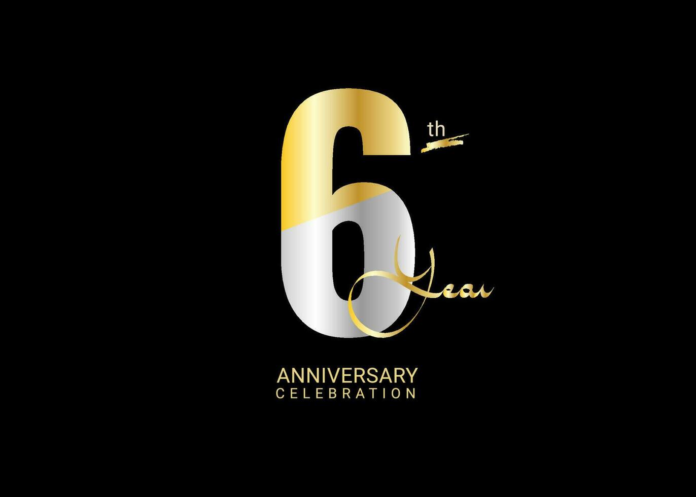 6 Years Anniversary Celebration gold and silver Vector Template, 6 number logo design, 6th Birthday Logo,  logotype Anniversary, Vector Anniversary For Celebration, poster, Invitation Card
