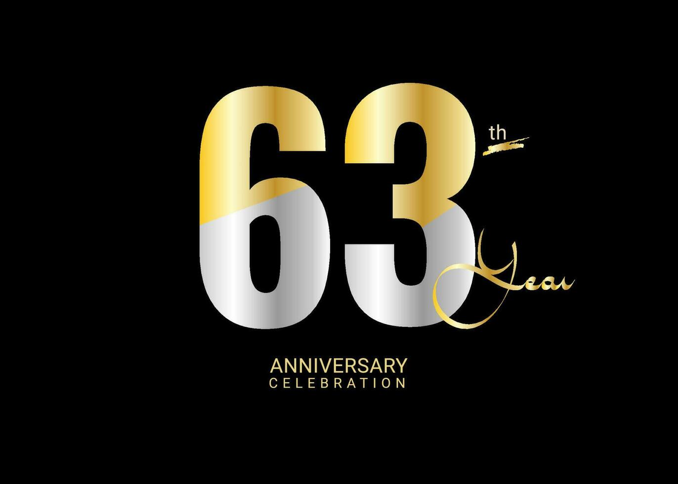 63 Years Anniversary Celebration gold and silver Vector Template, 63 number logo design, 63th Birthday Logo,  logotype Anniversary, Vector Anniversary For Celebration, poster, Invitation Card