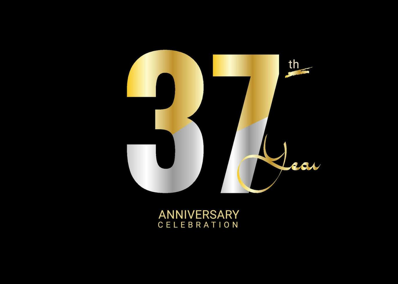 37 Years Anniversary Celebration gold and silver Vector Template, 37 number logo design, 37th Birthday Logo,  logotype Anniversary, Vector Anniversary For Celebration, poster, Invitation Card